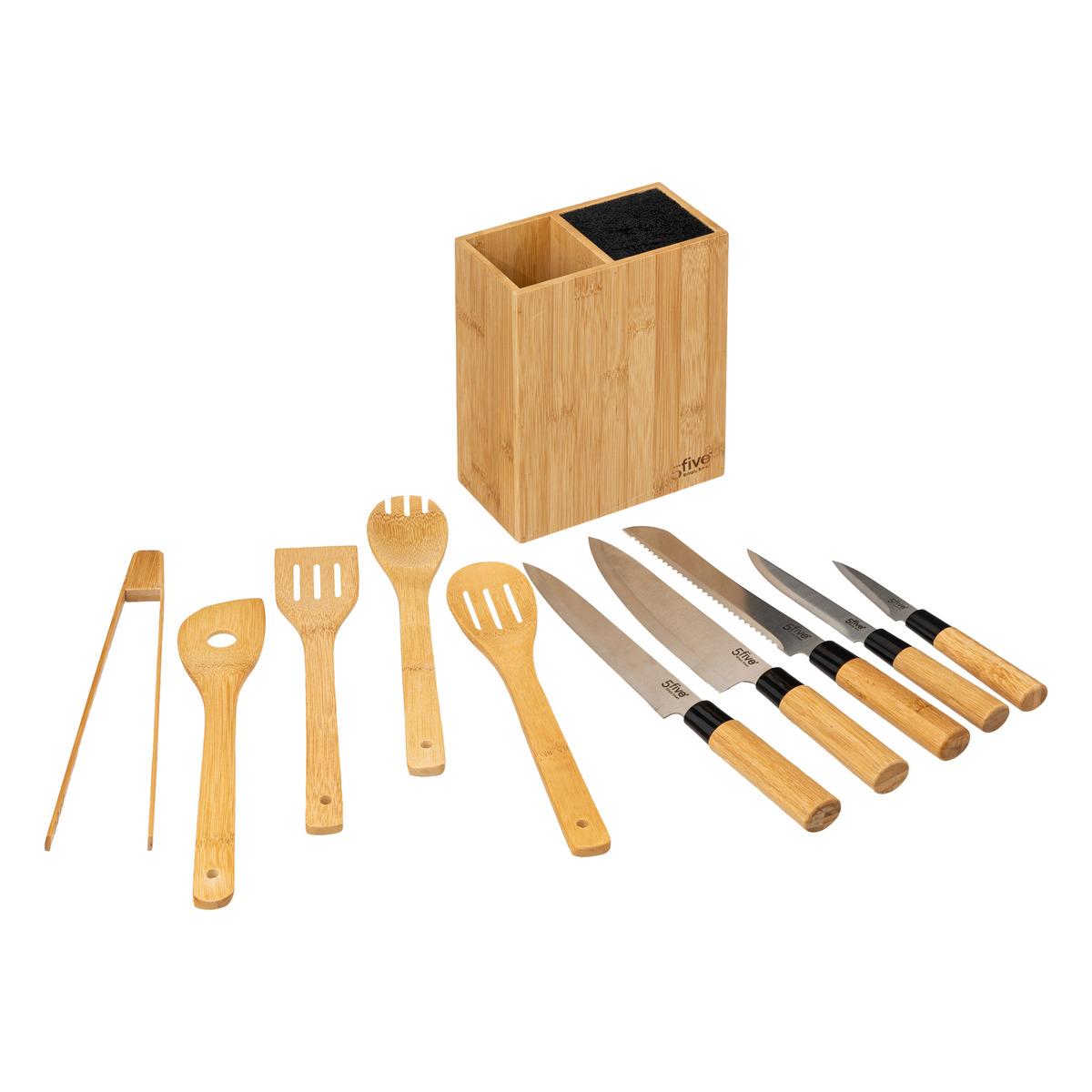 Block mit 5 Messern und 5 Utensilien BAMBUS 5Five